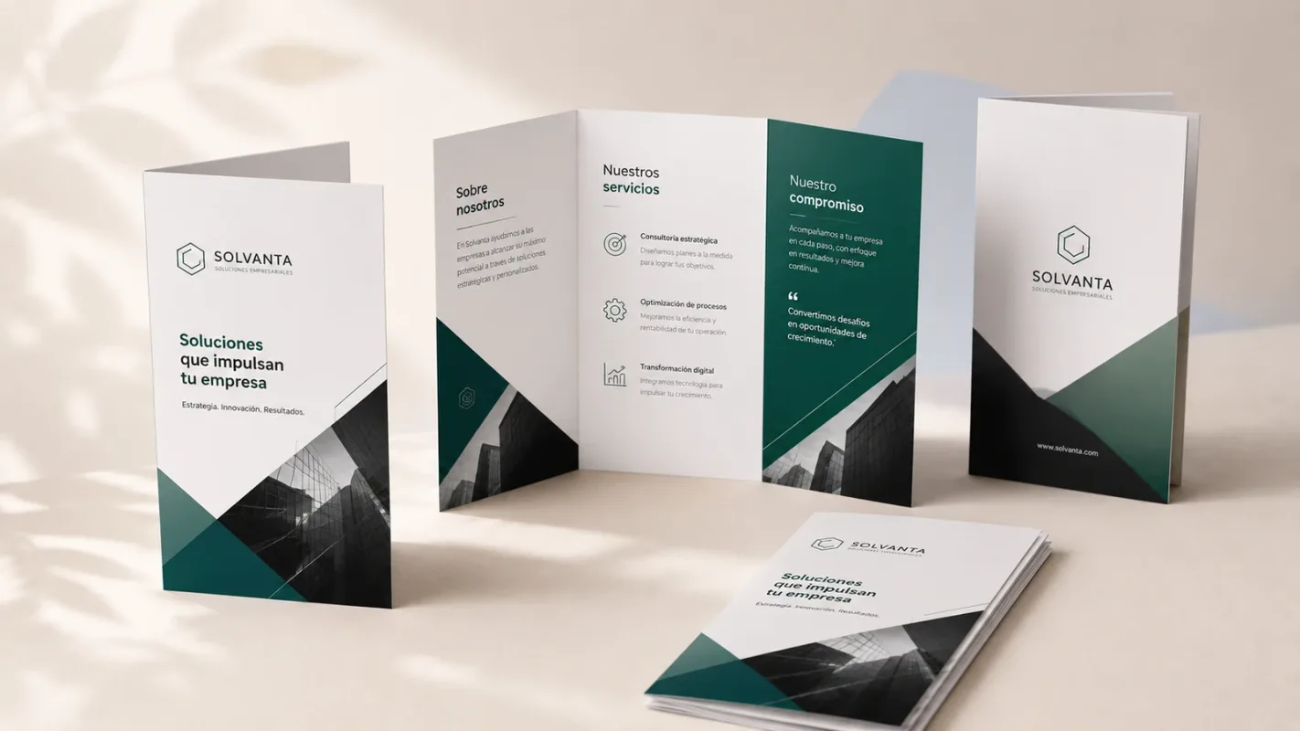 Folletos corporativos personalizados impresos en alta calidad con diseño empresarial moderno