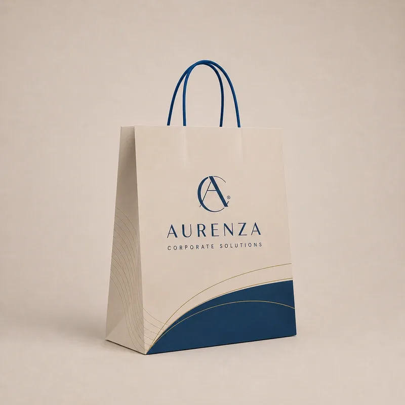 Bolsa publicitaria personalizada con manija rígida, diseño elegante y acabado corporativo premium.