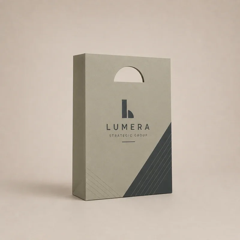 Bolsa troquelada personalizada con diseño corporativo premium y acabado elegante mate.