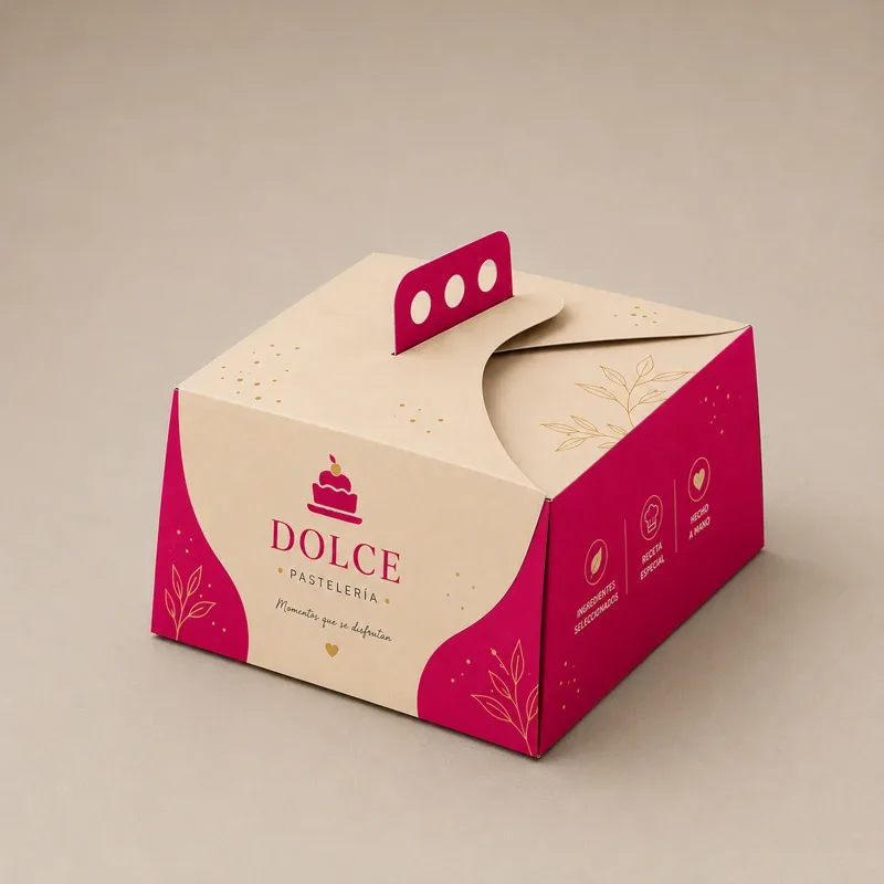 Caja microcorrugada para tortas personalizada con impresión premium y acabado elegante.