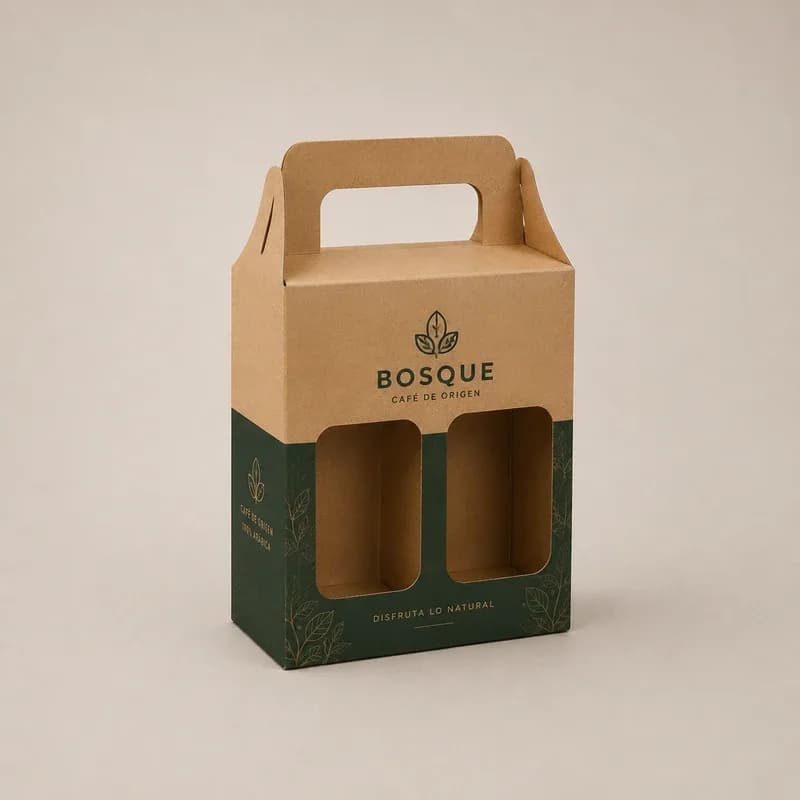caja portabebidas personalizada con asa integrada y diseño premium elegante para bebidas.