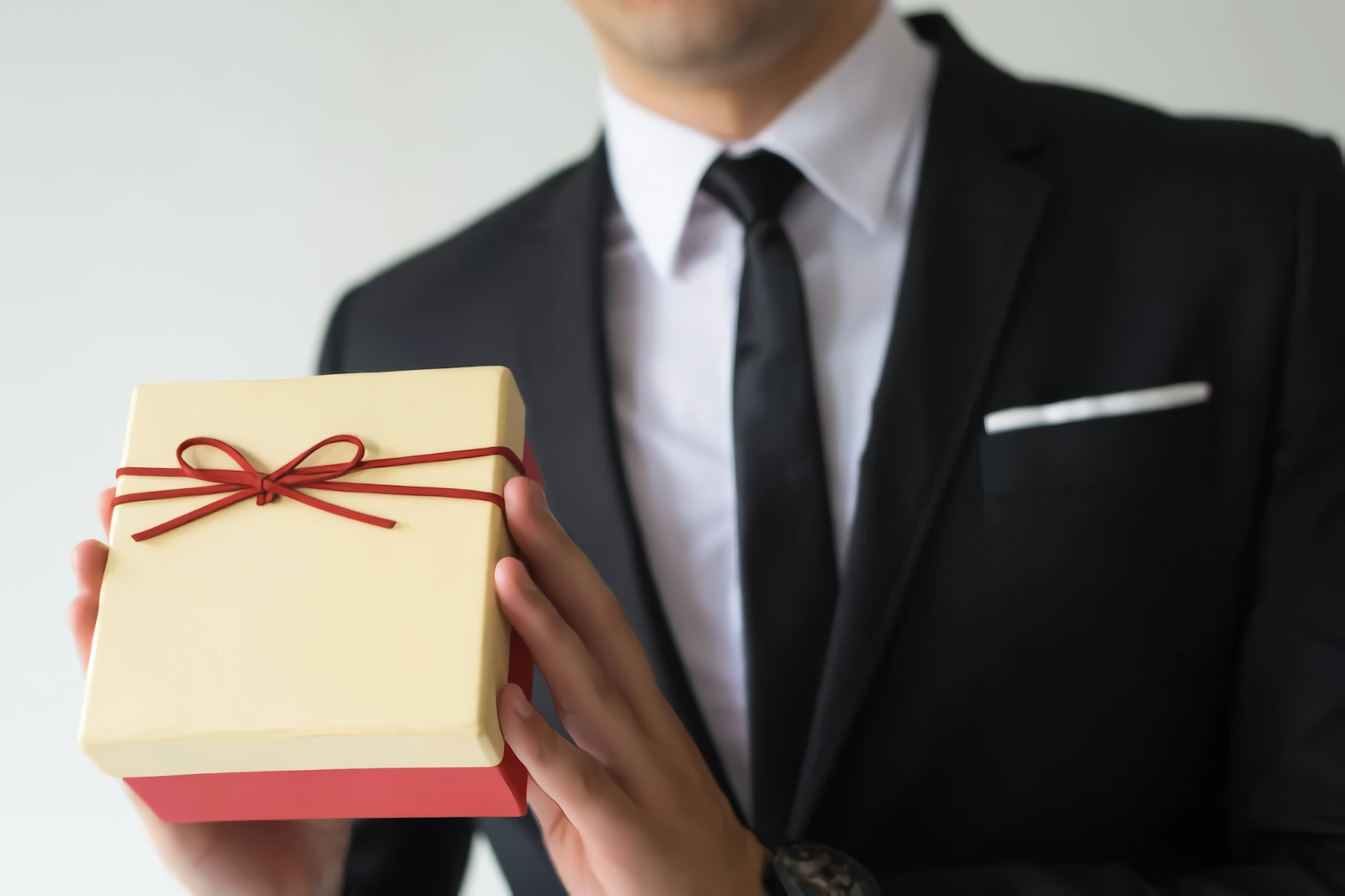 Hombre entregando regalo en cajita